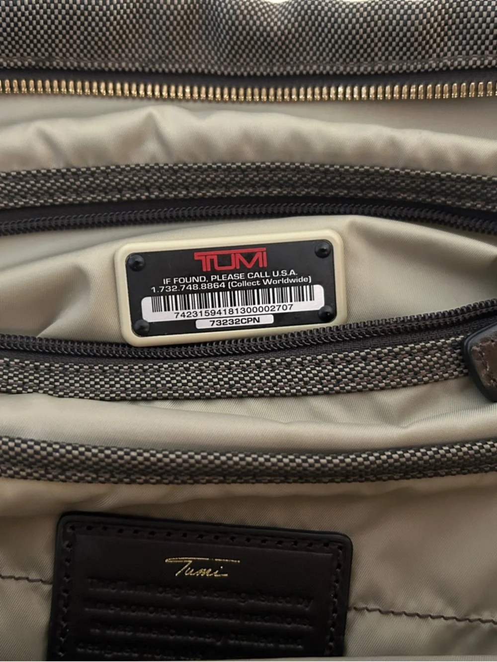 TUMI Dark Brown Canvas & Leather Business Laptop Bag